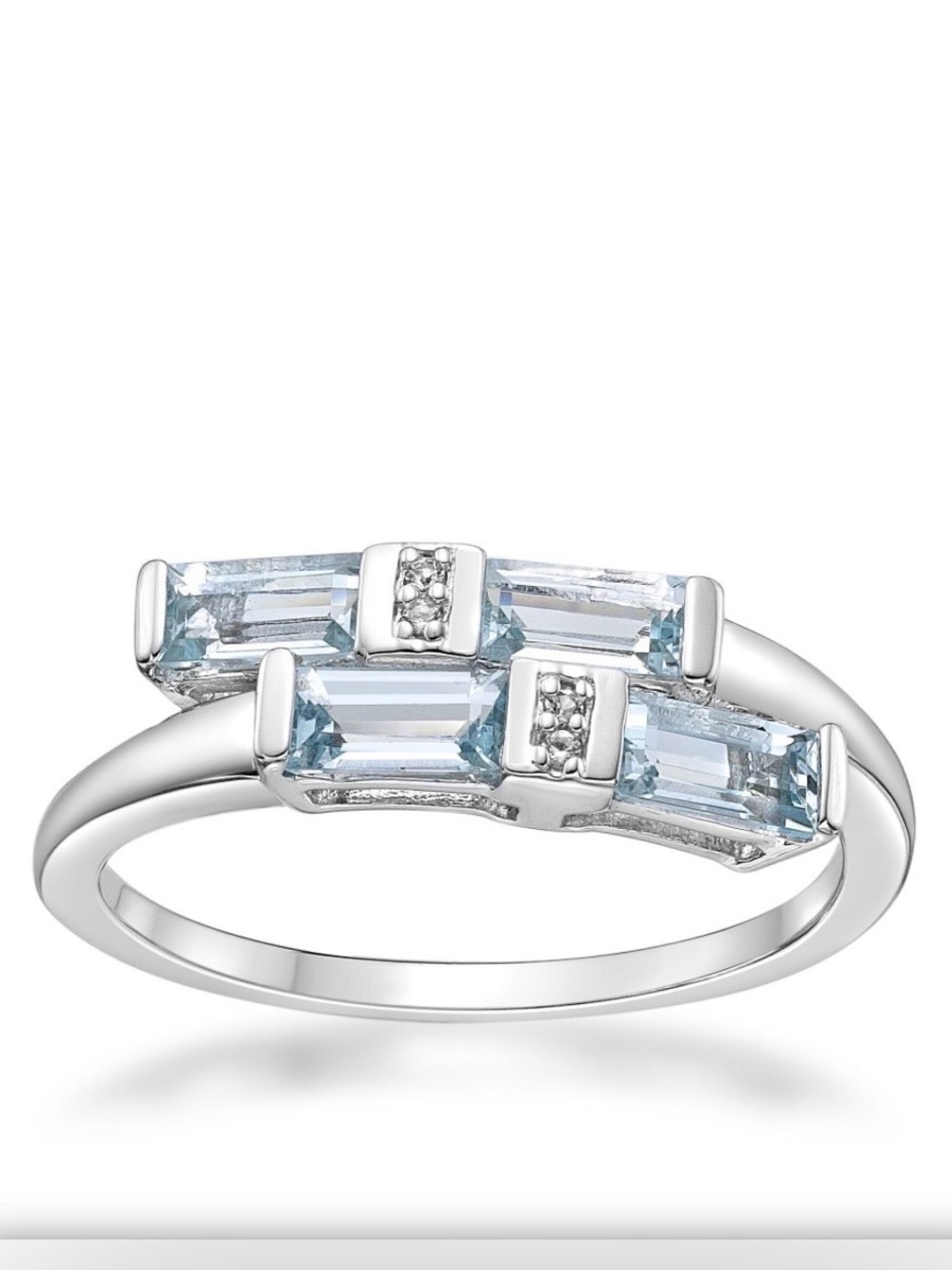 Gemminded Sterling Silver Aquamarine & White Topaz Overlap Ring
